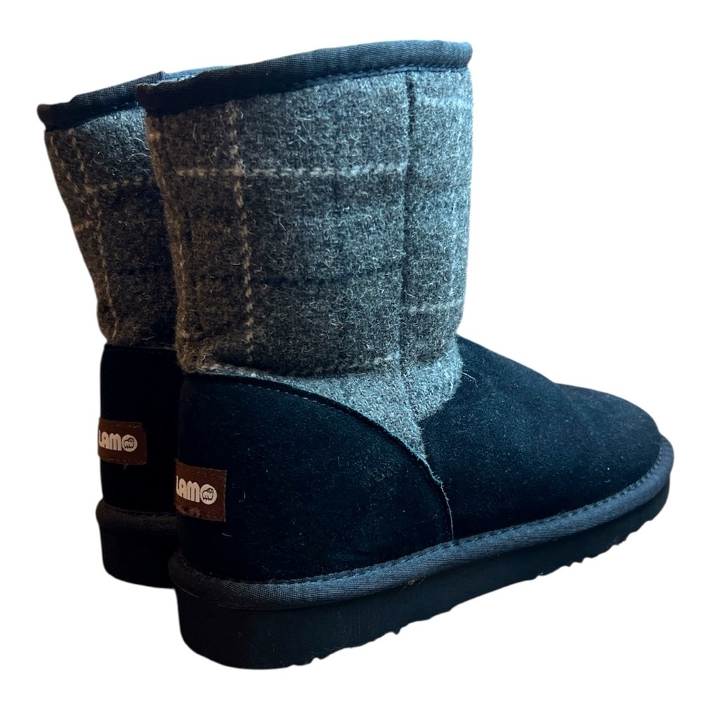Lamo Wembley Black/Grey Suede Faux Fur Lining Ankle Winter Boots SZ 7 New